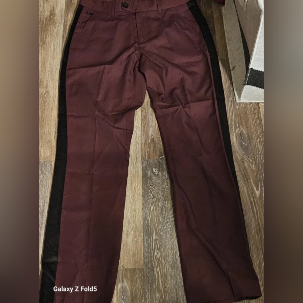 Guess Men's Burgundy Dress Pants W/ Black Striped Side 30 NWOT